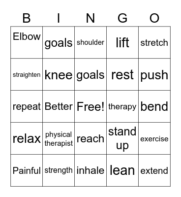 Physical Therapy Bingo Card