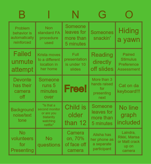 Presentation Bingo Card