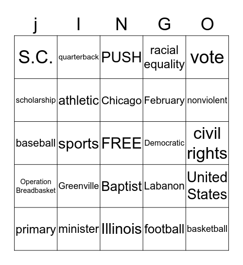 JESSE JACKSON Bingo Card