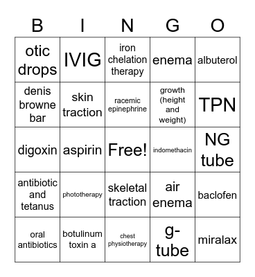 Treatments Bingo Card