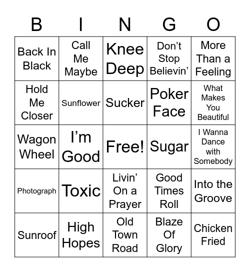 Music Bingo Card