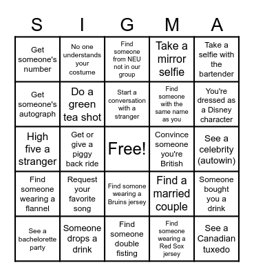 Sigma Senior Bar Crawl Bingo Card