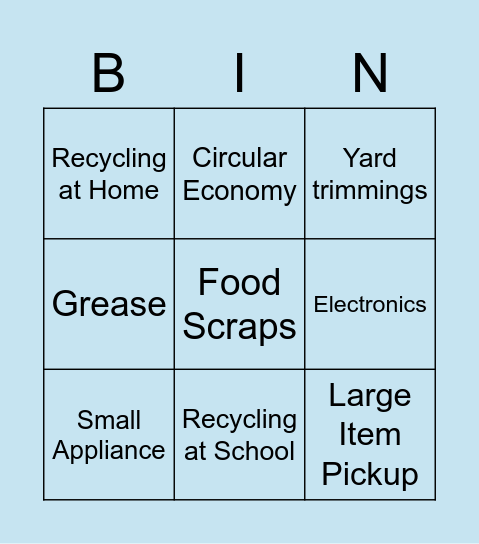 Recycling Bing Bingo Card