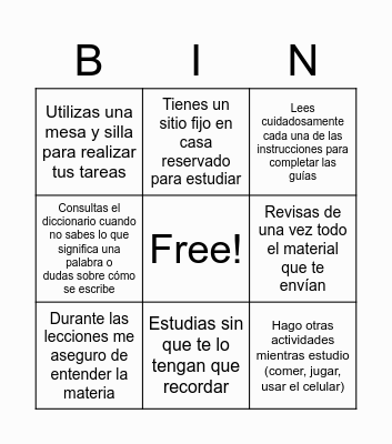 Hábitos de estudio Bingo Card