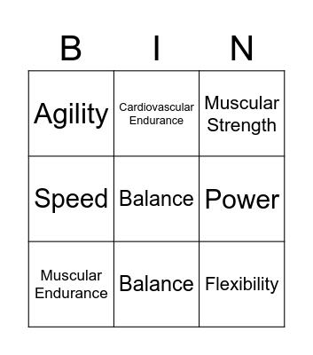Fitness Components Bingo Card