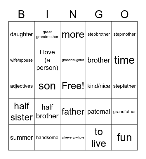 Chapter 41A - La Familia Bingo Card