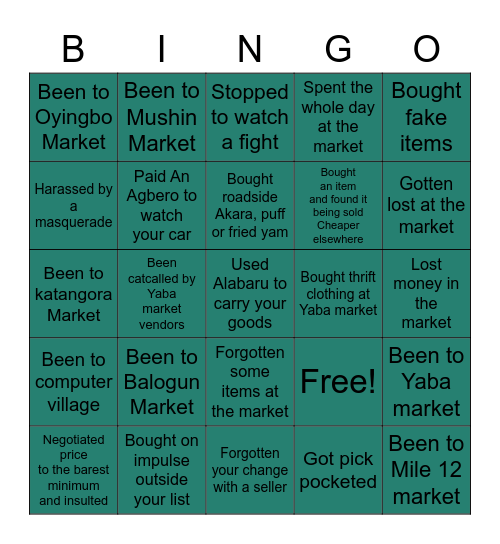 LAGOS MARKET Bingo Card