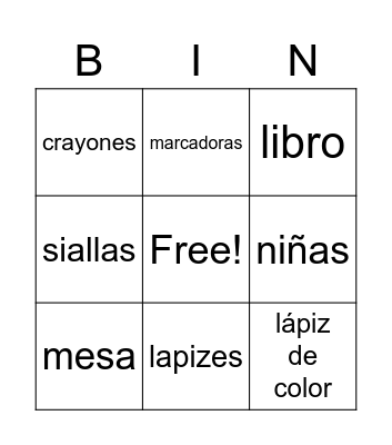 escuela Bingo Card