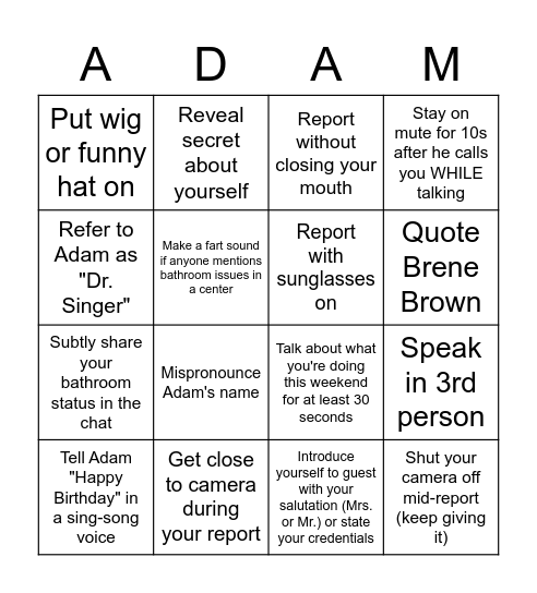 Dare Bingo Card