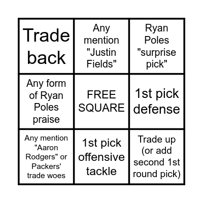 2023 Bears Wire Draft Bingo Card