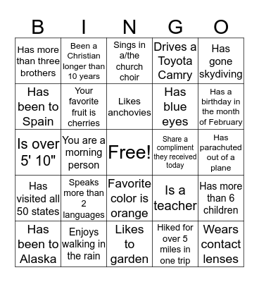 Getting to Know You  Bingo Card