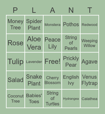 Plant Bingo! Bingo Card