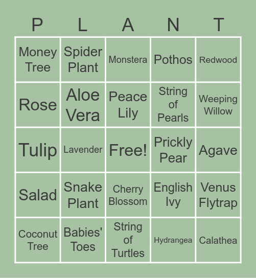 Plant Bingo! Bingo Card