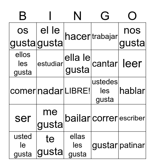 spanish bingo Card