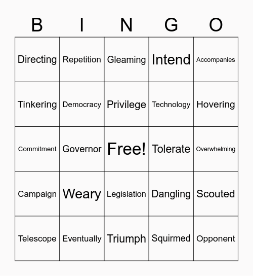 ELA Unit 4 Vocab Review Bingo Card
