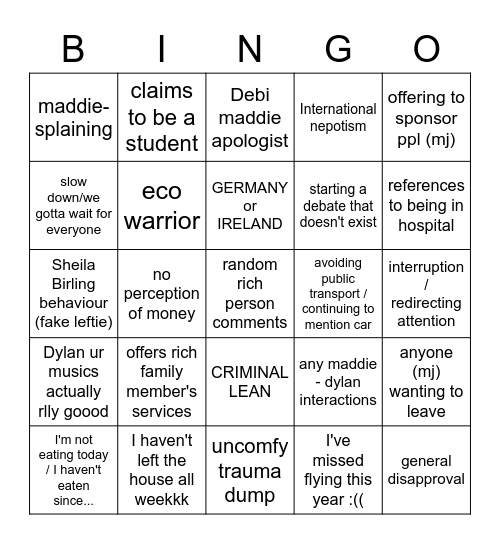 dylans bday 22/04/23 Bingo Card