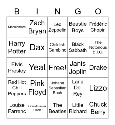 Music Bingo Card