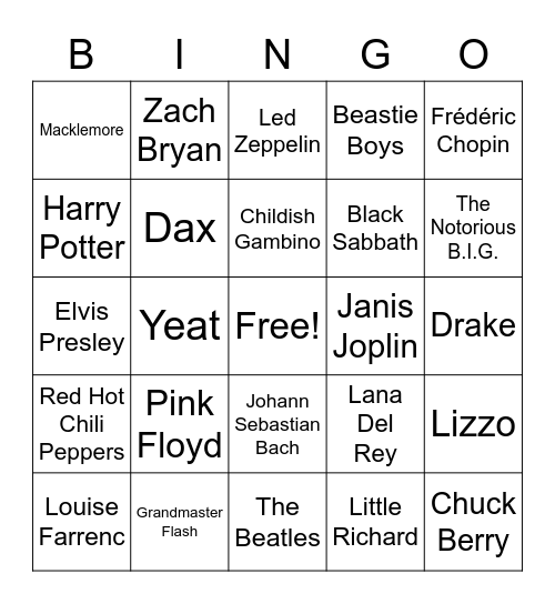 Music Bingo Card