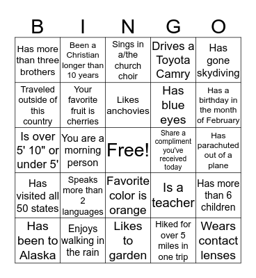 Getting to Know You  Bingo Card