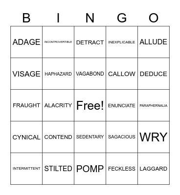 VOCABULARY 1-5 Bingo Card