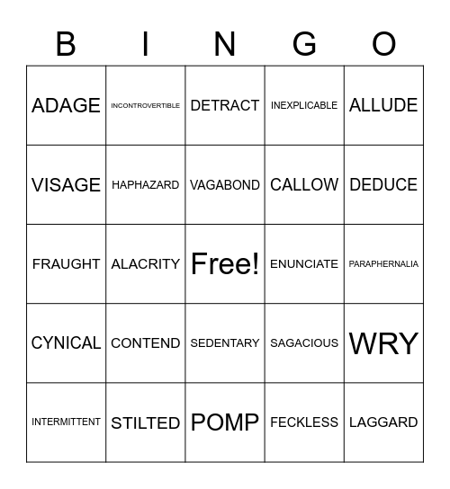 VOCABULARY 1-5 Bingo Card