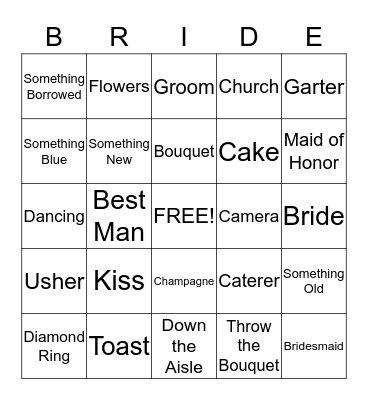 Bridal Bingo Card