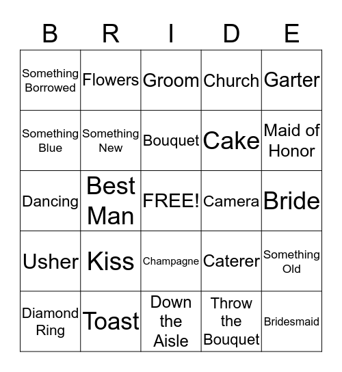 Bridal Bingo Card