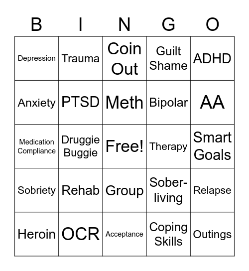 Rehab Bingo Card