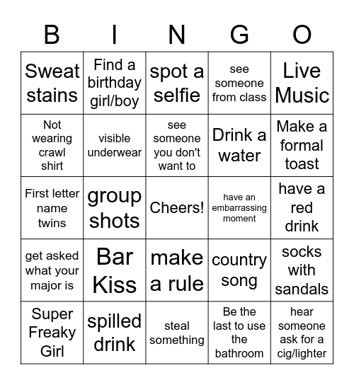 Crawl Bingo Card