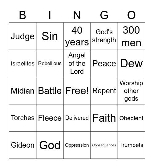 Gideon Bingo Card