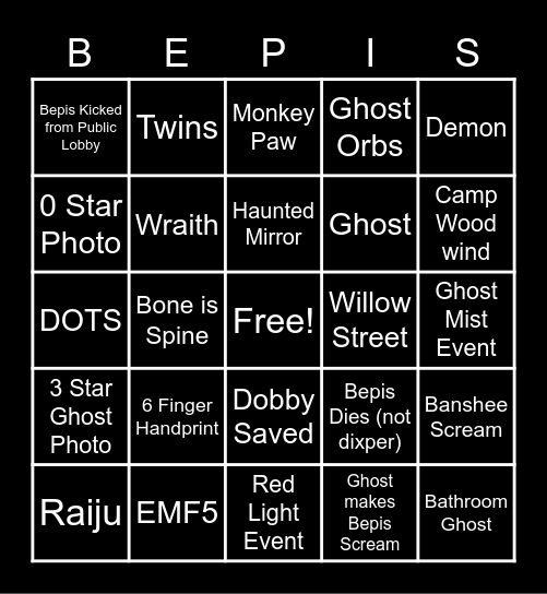 Phasmo Bingo! Bingo Card