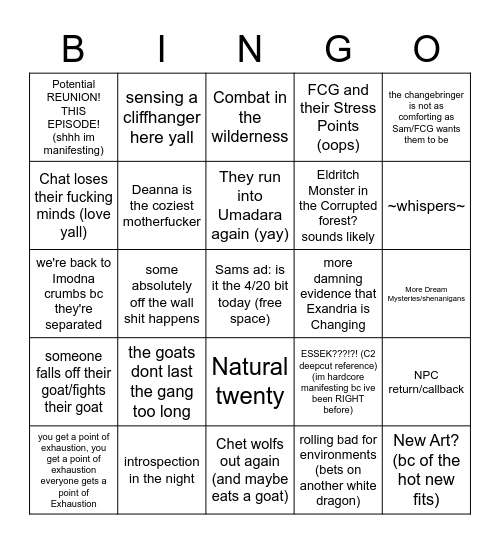 c3e56: into the woods (hmmm familiar) Bingo Card