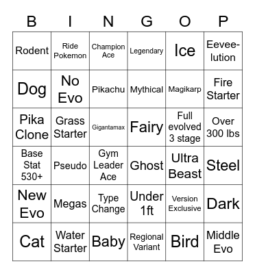 Randomized Pokemon Bingo Card