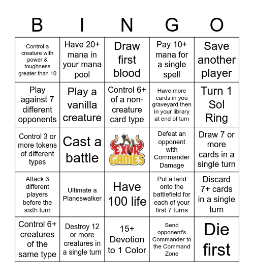 Exor Games B.I.N.G.O #2 Bingo Card