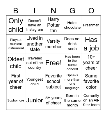 GET TO KNOW YOU BINGO Card