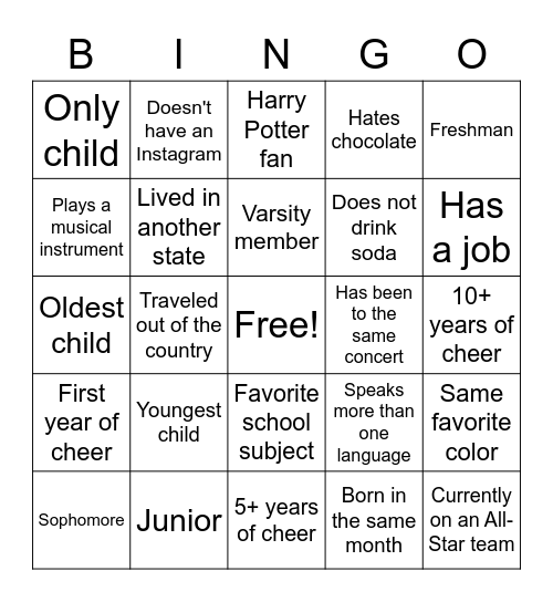 GET TO KNOW YOU BINGO Card