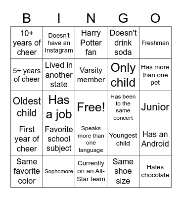 GET TO KNOW YOU BINGO Card