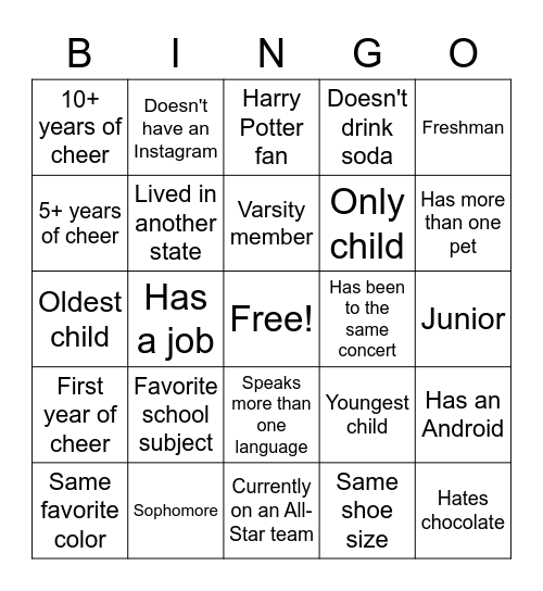 GET TO KNOW YOU BINGO Card