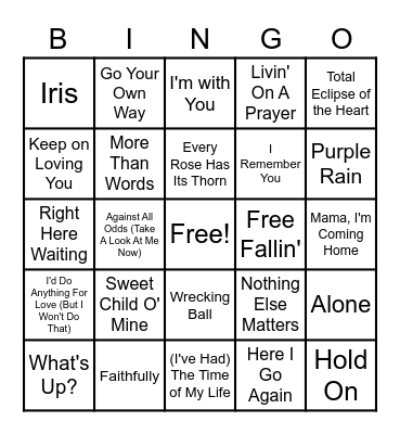 Sing It! Power Ballads Bingo Card