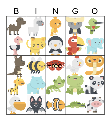Animal Bingo Card