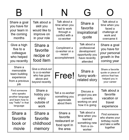 Preschool Team Building Bingo Card