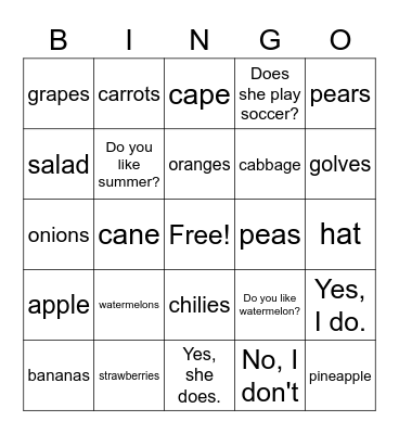 VA CLASS Bingo Card