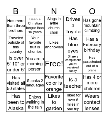 Getting to Know You  Bingo Card