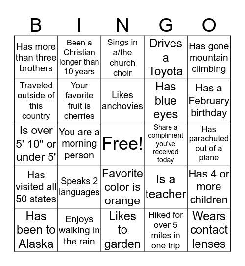 Getting to Know You  Bingo Card