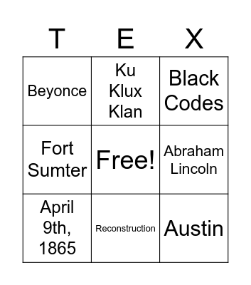 Texas Bingo Card