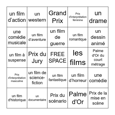 Le Cinema Bingo Card
