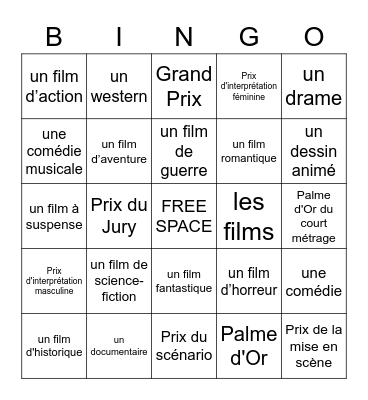 Le Cinema Bingo Card