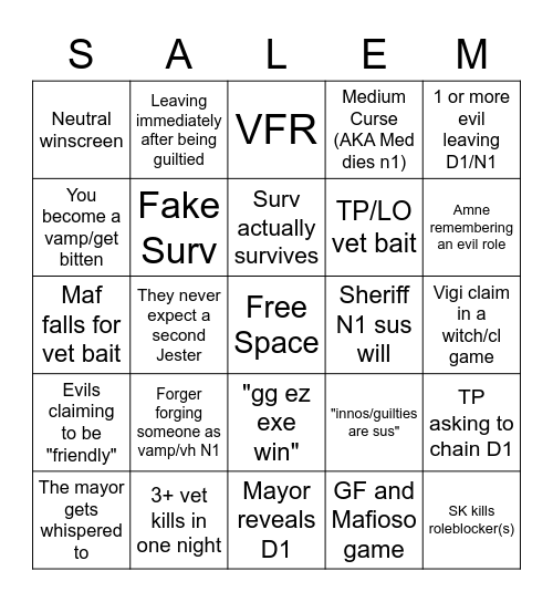Bingo of Salem Bingo Card