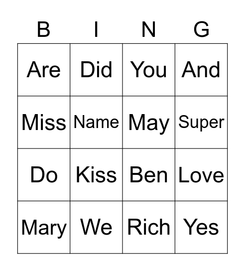 P1 English bingo Card