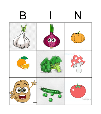 veg and fruits bingo Card